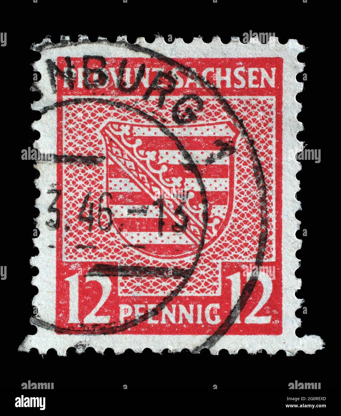 Briefmarke gedruckt in Deutschland, Sowjetische Besetzung Sachsens, die Wappen Sachsens zeigt, um 1945 Stockfoto