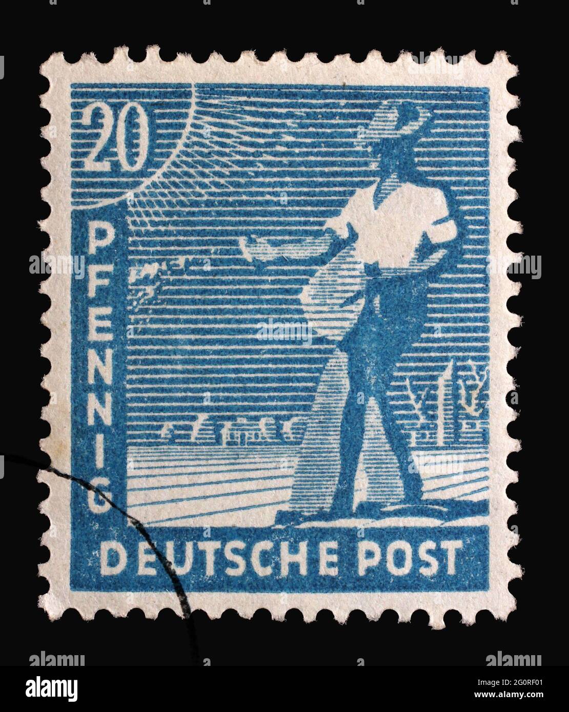 In Deutschland gedruckte Briefmarke, amerikanisch-britisch-sowjetische Besatzung (Trizone) zeigt Sower, um 1947 Stockfoto