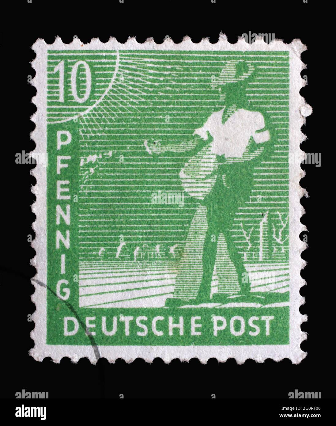 In Deutschland gedruckte Briefmarke, amerikanisch-britisch-sowjetische Besatzung (Trizone) zeigt Sower, um 1948 Stockfoto