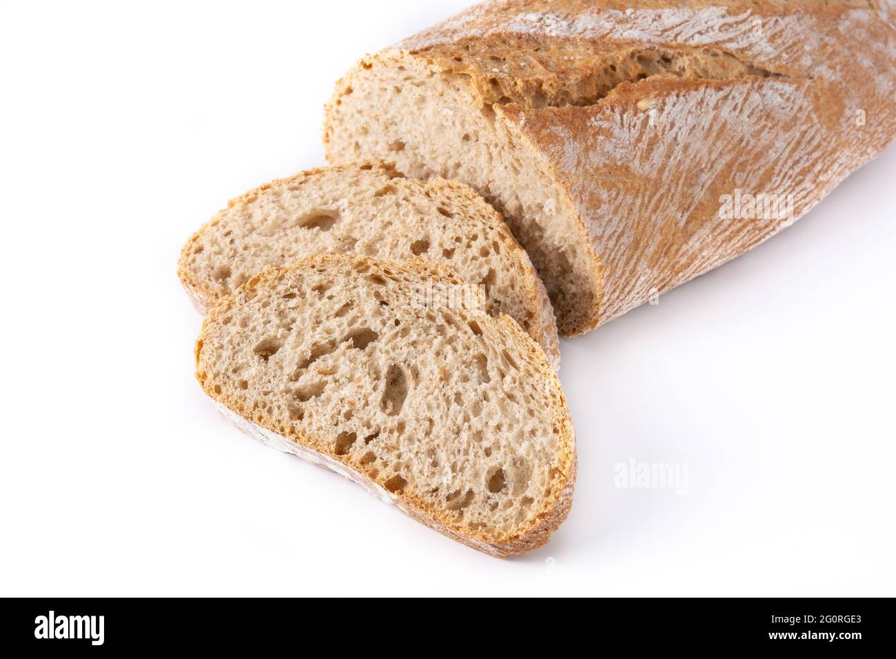 Frisch gebackenes Brot isoliert auf weißem Hintergrund Stockfoto