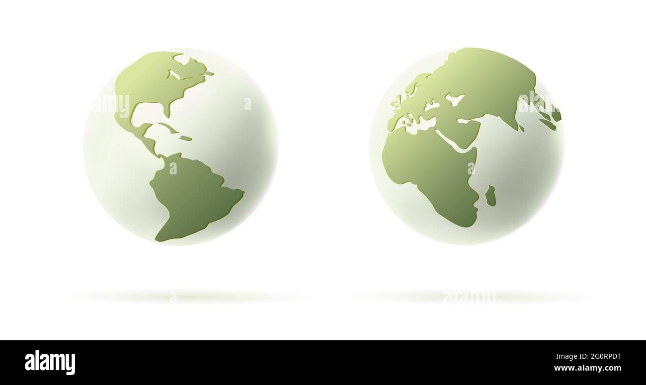 3d-Erdillustration, runde Kugel mit Kontinenten, stilisiert in grünen und weißen Farben Stock Vektor