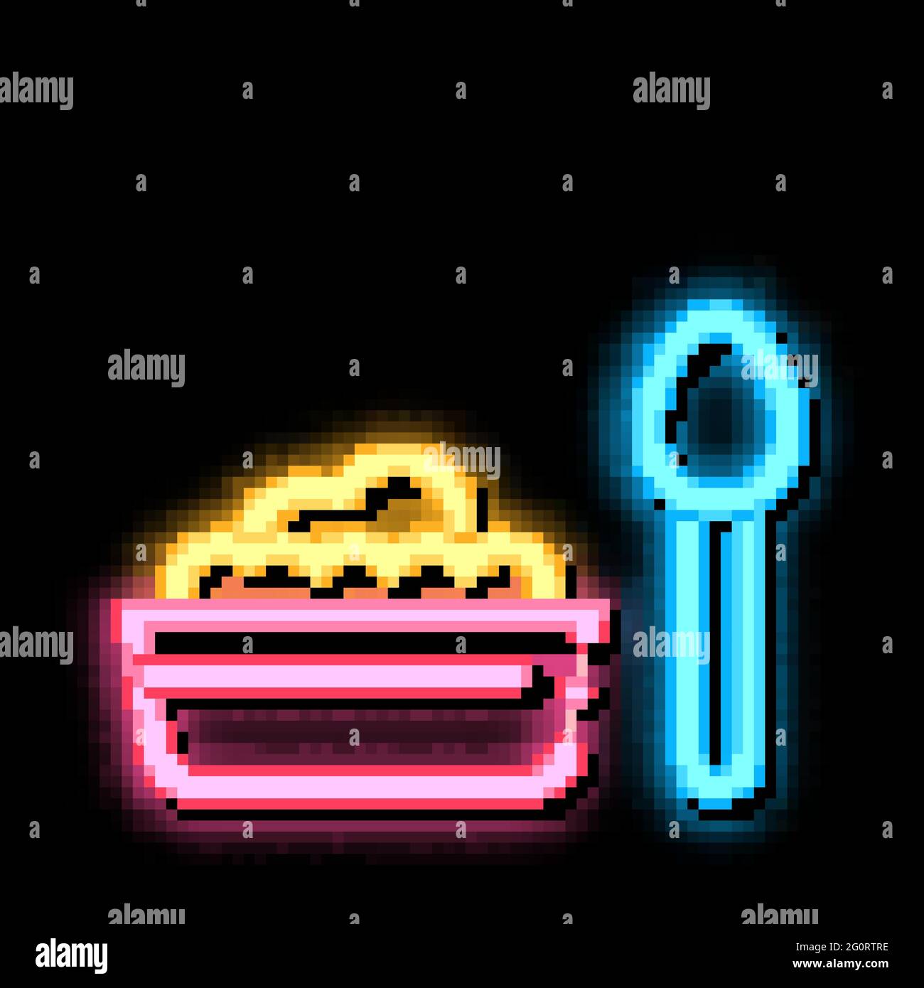 Abbildung des Leuchtsymbols für die Speiseteller mit Löffel in Neonfarben Stock Vektor