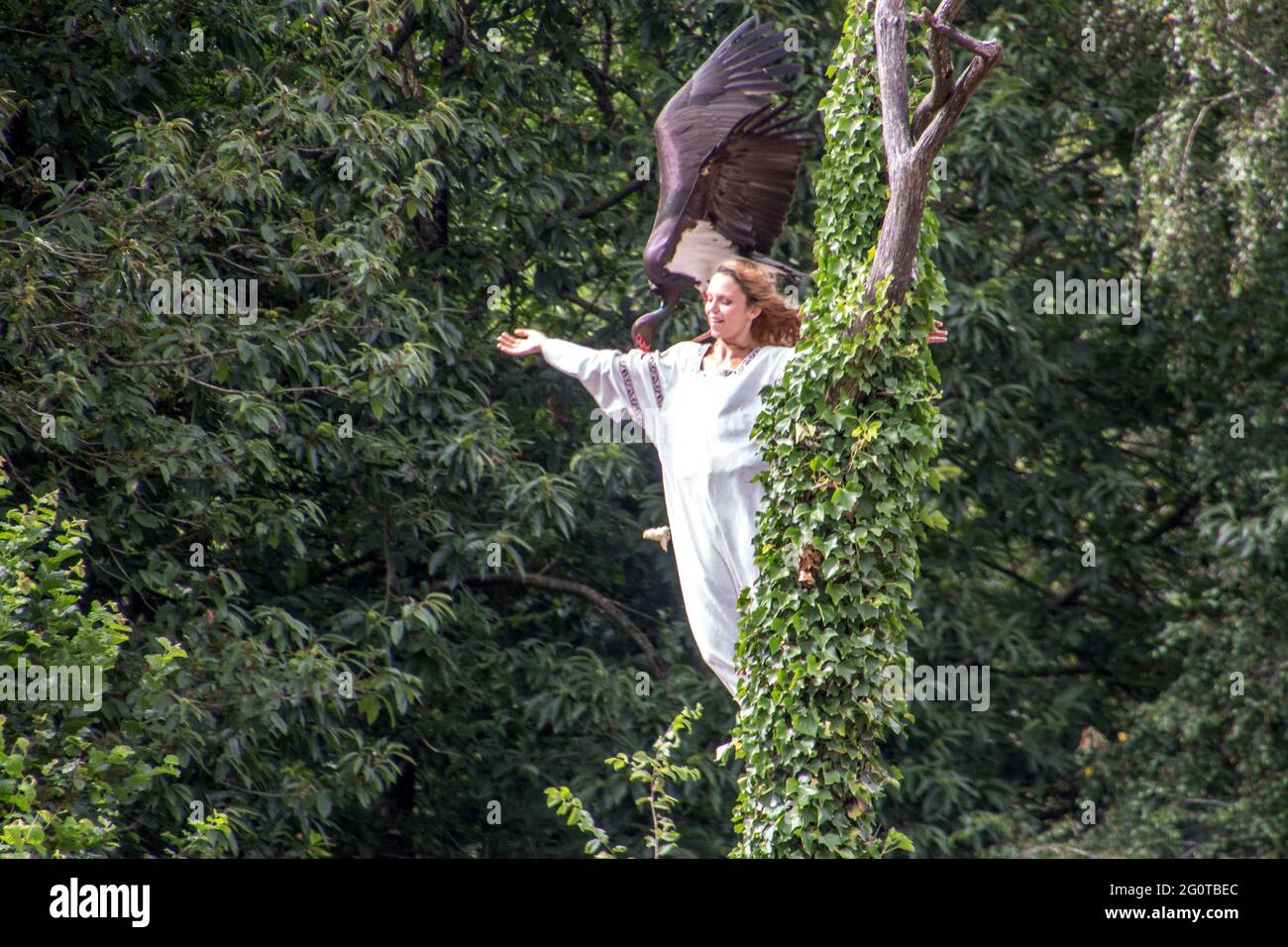 PUY DU FOU, FRANKREICH - 30. Jul 2018: Le bal des oiseaux fantomes, Puy du Fou (Frankreich)der Tanz der Geistervögel, Puy du Fou (Frankreich) Stockfoto