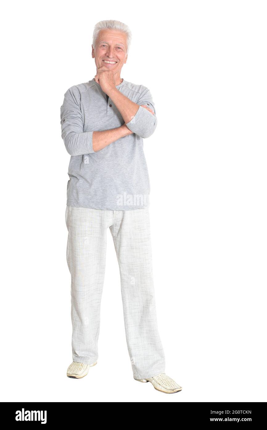 Portrait eines älteren Mannes isoliert Posing Stockfoto