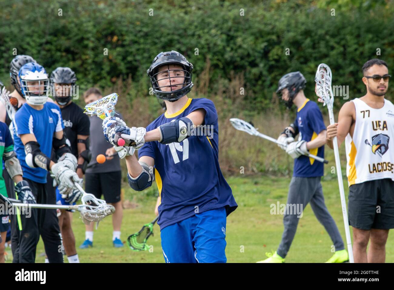 Lacrosse Training für die University of East Anglia zu Beginn eines neuen akademischen Jahres Stockfoto