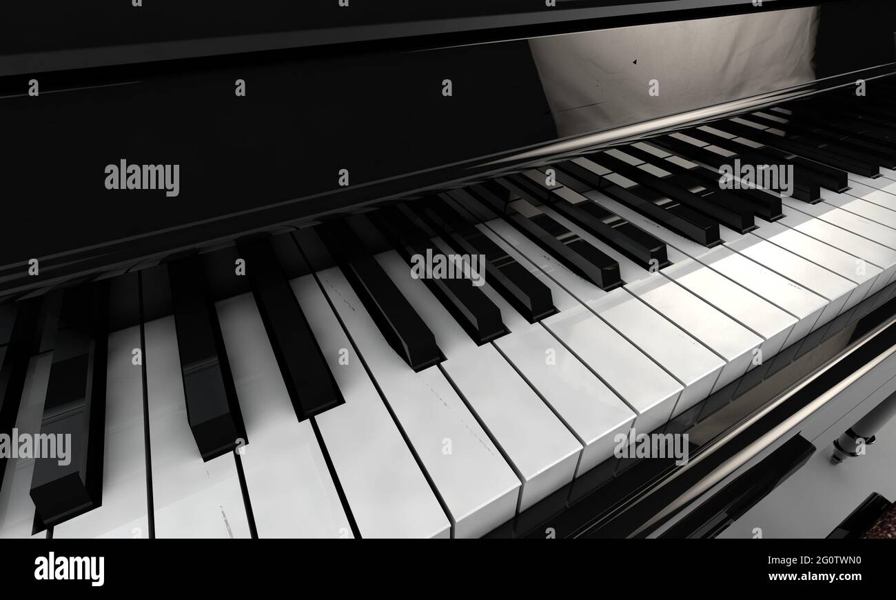 Weiße und schwarze Klaviertasten. 3D-Visualisierung Stockfoto