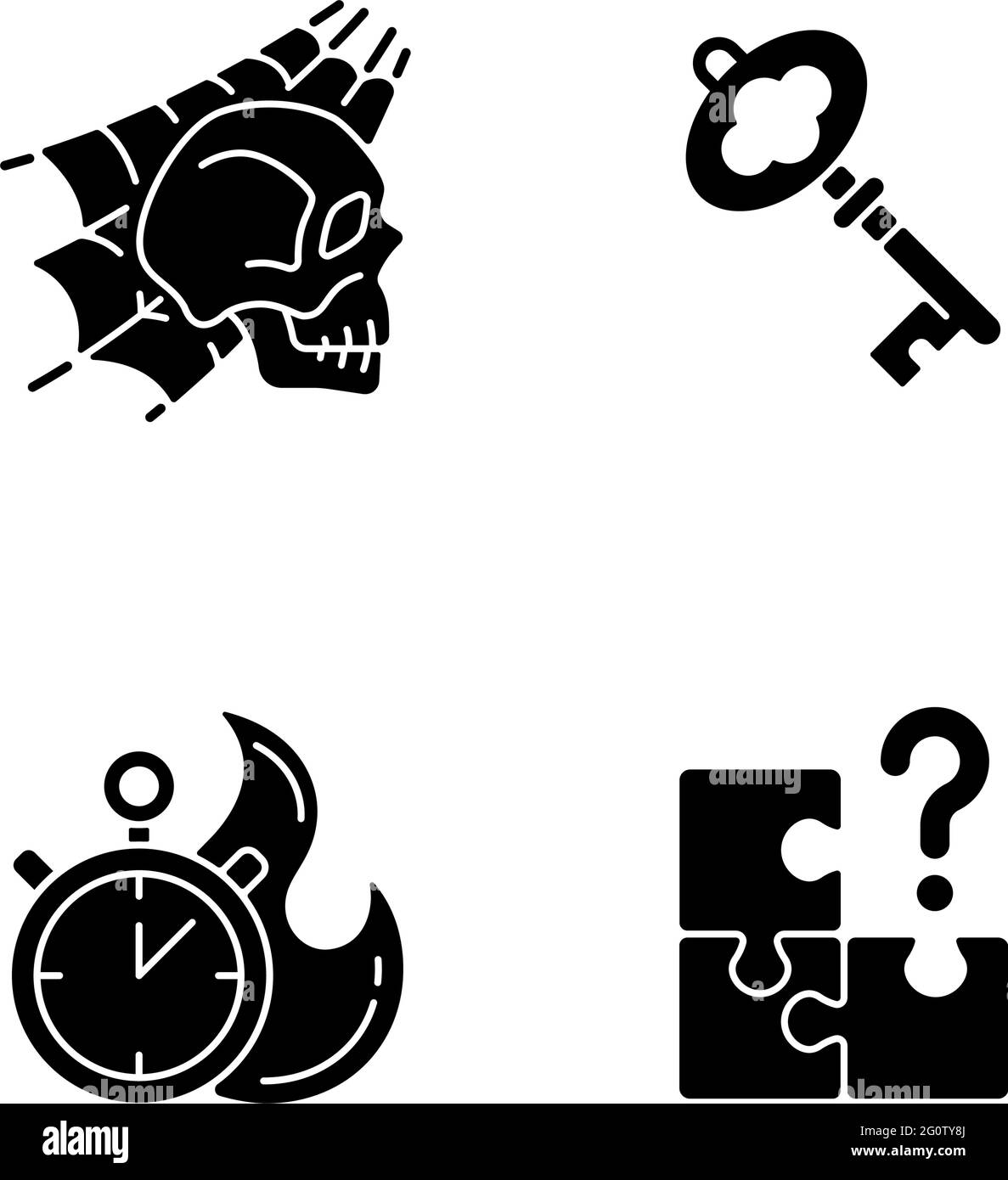 Schwarze Glyphen-Symbole im Quest-Raum auf weißem Raum Stock Vektor