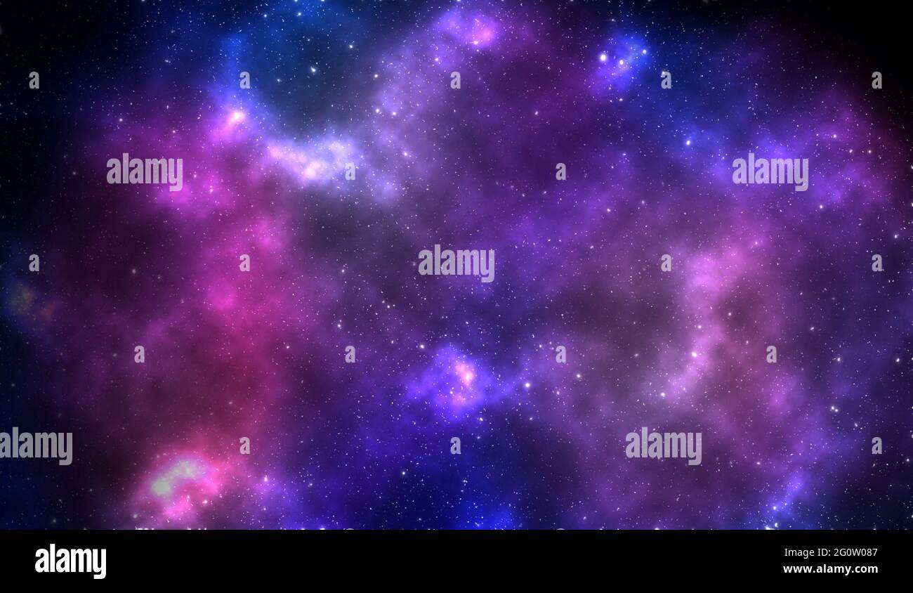 Ätherische und hypnotisierende Nebel, Konstellationen und kosmischer Staub, Wunder des interstellaren Raums, 3d-Illustration. Stockfoto