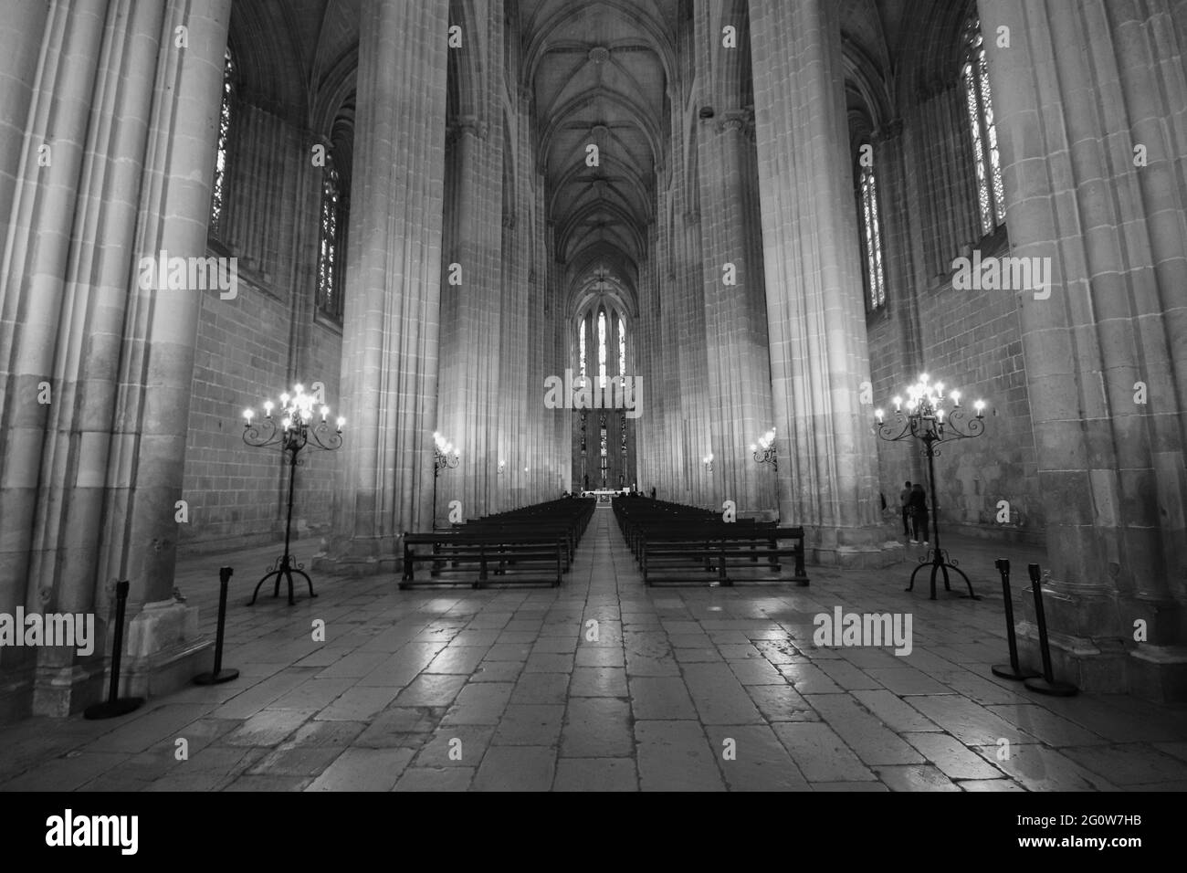 Abtei aus dem mittelalterlichen Kloster. Kloster Batalha, Portugal. Mittelalterliches gotisches Wahrzeichen in Portugal. UNESCO-Weltkulturerbe. Stockfoto