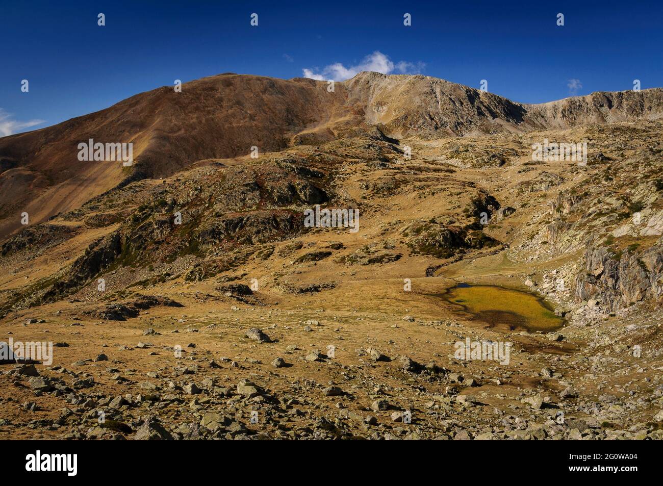 Engorgs Cirque vom Gipfel des Pic d'Engorgs im Herbst aus gesehen (Cerdanya, Katalonien, Spanien, Pyrenäen) Stockfoto
