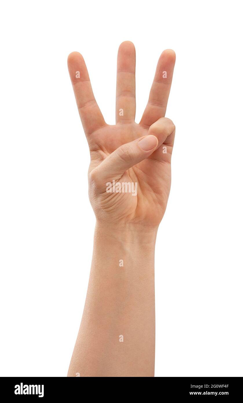 Drei Finger Gestenpfad isoliert auf weiß Stockfoto