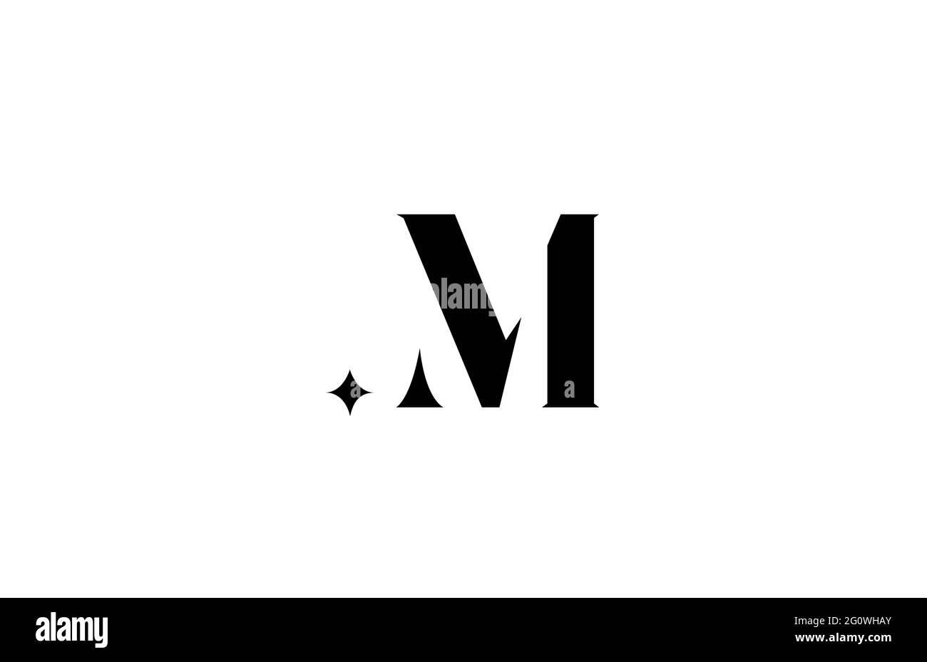 Schwarz-weißes M-Alphabet-Buchstabenlogo für Business mit Stern. Kreativer Schriftzug für Unternehmen. Corporate Identity Branding Icon Design Stockfoto