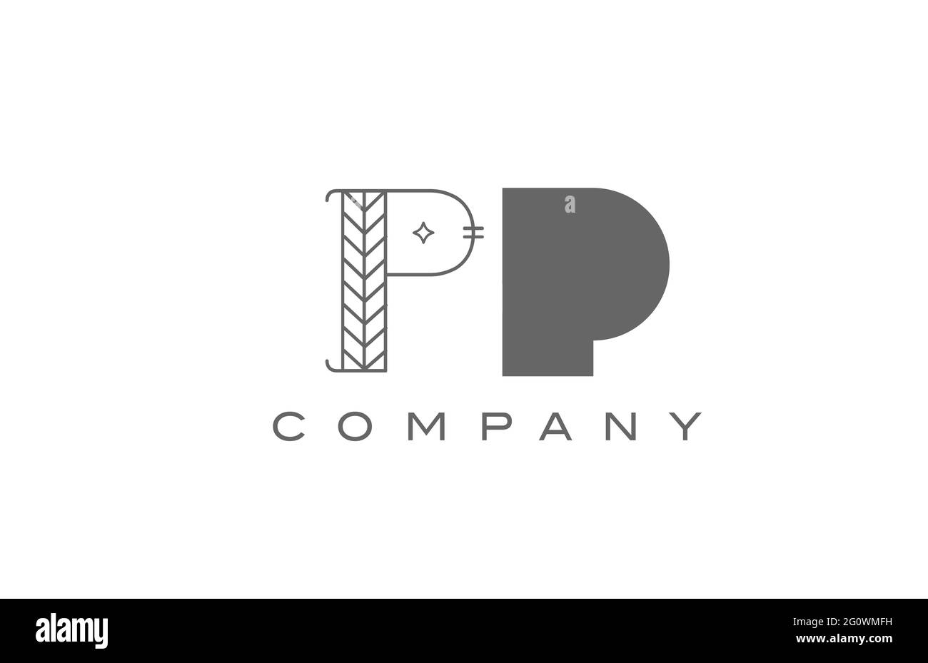 P PP grau weißes Alphabet Logo Symbol für Unternehmen mit geometrischen Stil. Kreatives Buchstabenkombinationsdesign für Unternehmen und Unternehmen Stockfoto