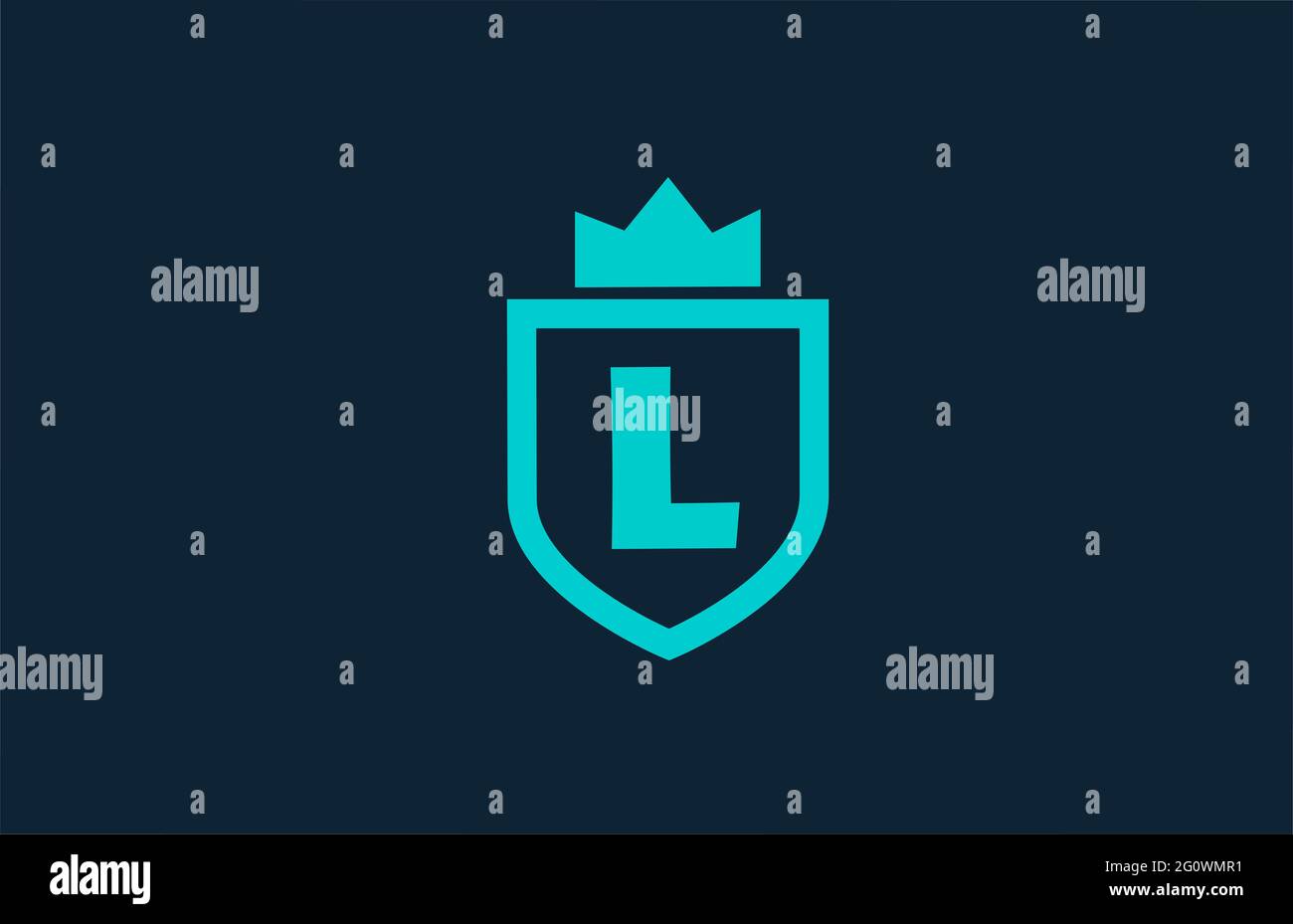 L blaues Schild Alphabet Logo Symbol für Unternehmen mit Brief. Kreatives Design für Unternehmen und Unternehmen mit Königskrone Stockfoto