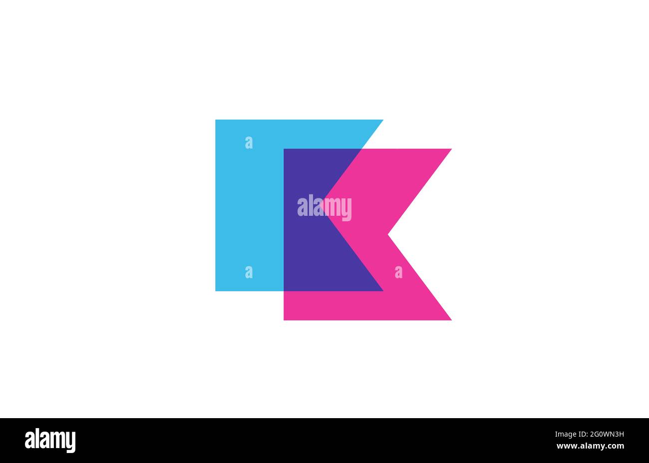 Überschneidendes Logo-Symbol mit K-Buchstaben für das Unternehmen. Blaues und pinkfarbenes Alphabet-Design für Unternehmen und Unternehmen Stockfoto