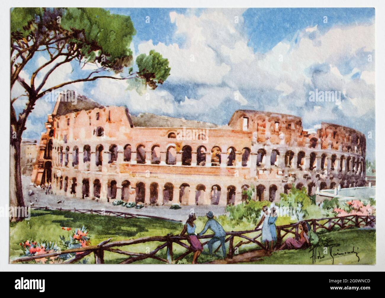 Vintage Aquarello Postkarten von Rom von Aldo Raimondi Stockfoto