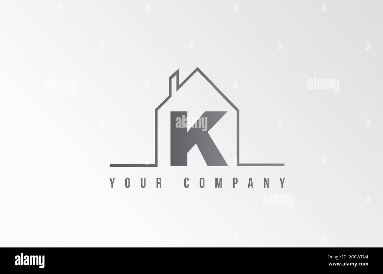 K Home Alphabet Logo Symbol Buchstaben Design. Haus für eine Immobilienfirma. Geschäftsidentität mit dünner Linienkontur Stockfoto