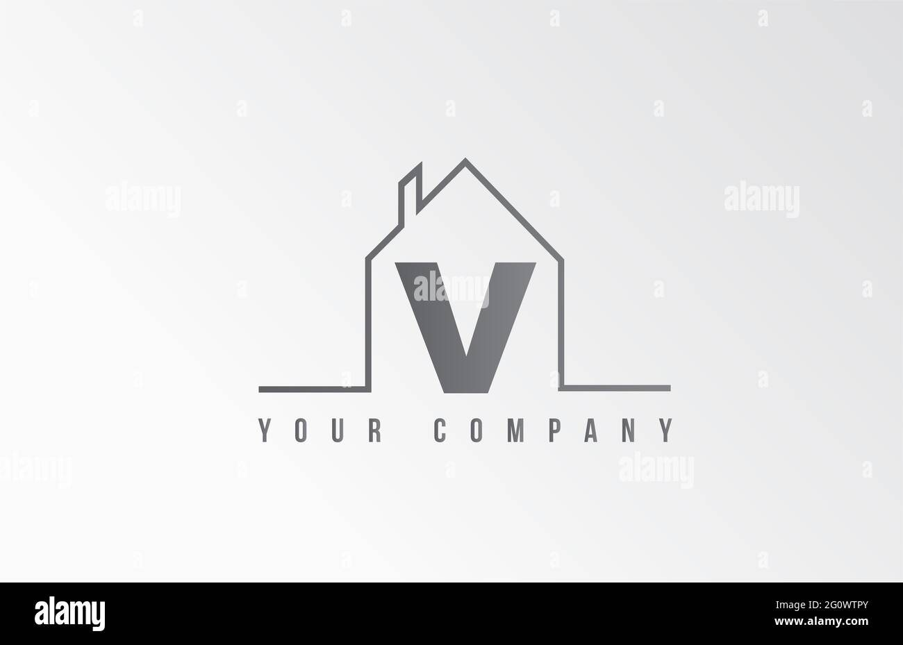 V Home Alphabet Logo Symbol Buchstaben Design. Haus für eine Immobilienfirma. Geschäftsidentität mit dünner Linienkontur Stockfoto