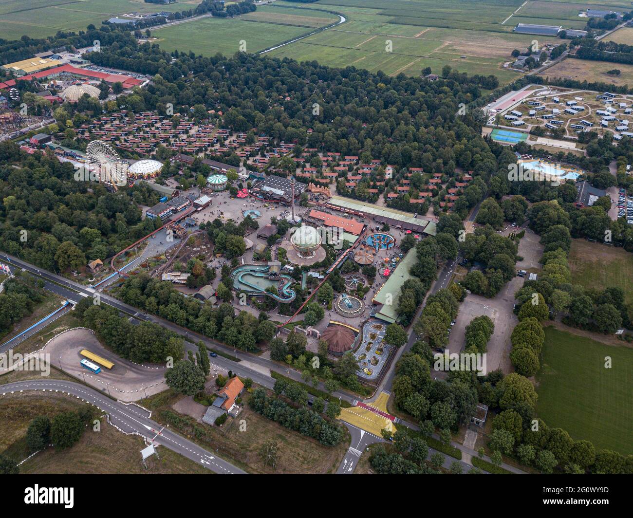 Luftbild vom Slagharen Theme Park in den Niederlanden Holland Overijssel Stockfoto