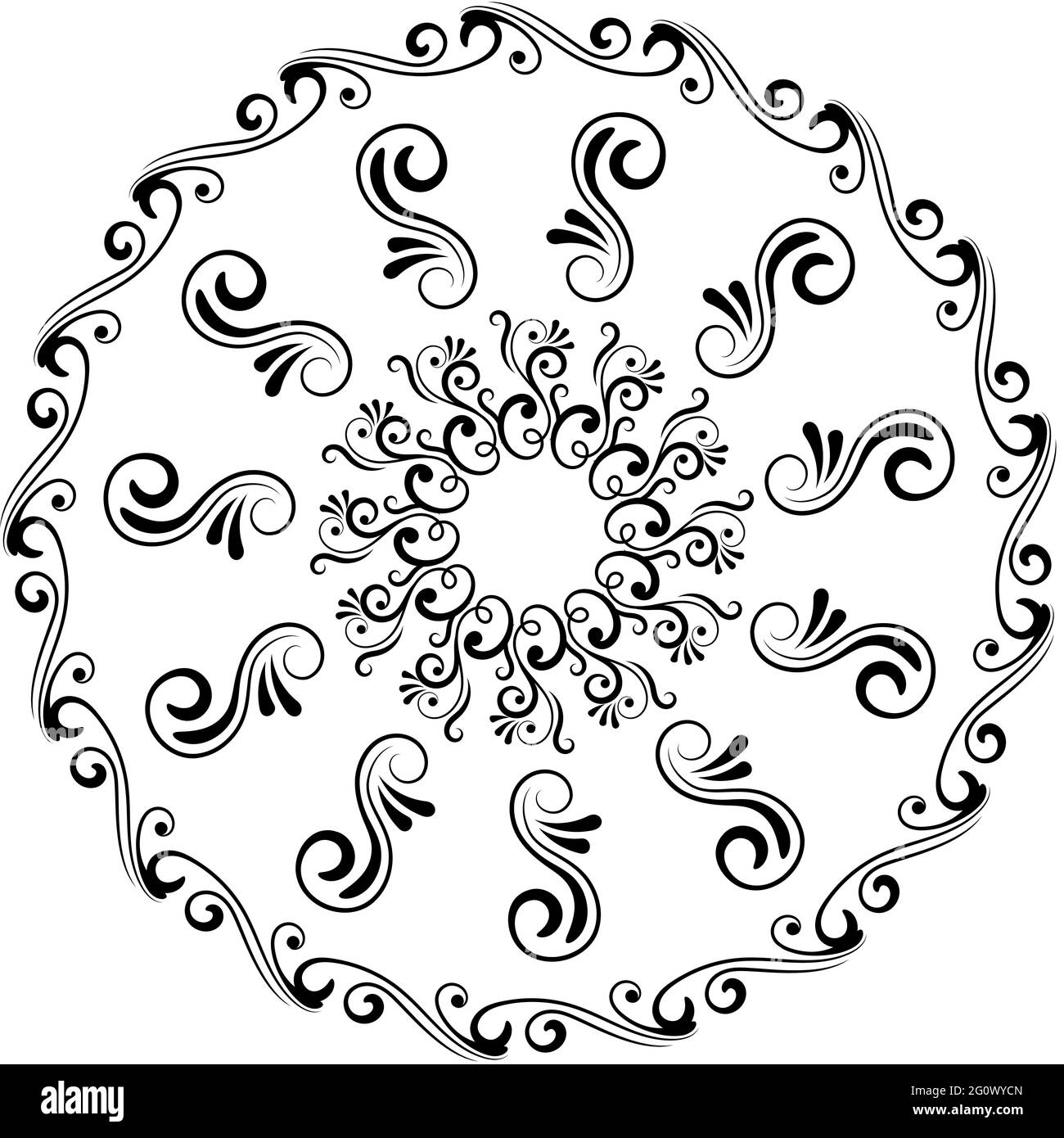 Nahaufnahme eines radialen ornamentalen Musters für Stoffdrucke auf weißem Hintergrund Stockfoto