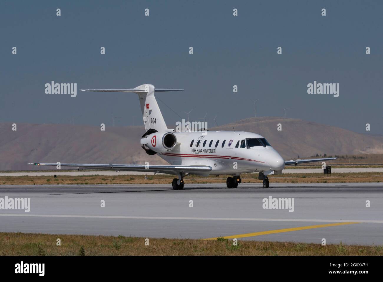 KONYA, Türkei - 26. JUNI 2019: türkische Luftwaffe Cessna 650 Citation VII (CN) 650-7024 Taxi in Konya Flughafen während Anatolian Eagle Air Force Übung Stockfoto