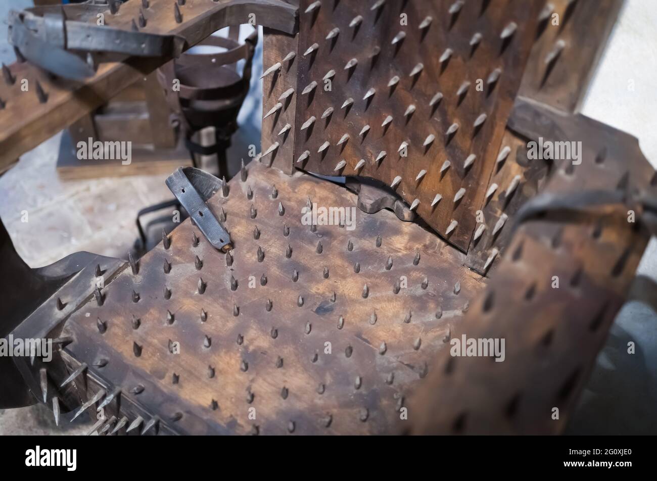 Mittelalterlicher Folterstuhl - Prager Burgkomplex Stockfoto