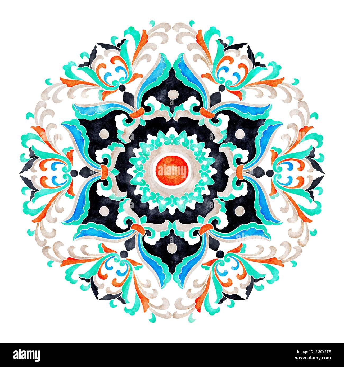 Mandala Blumenmuster, Vintage Aquarell Design Elemente. Stockfoto