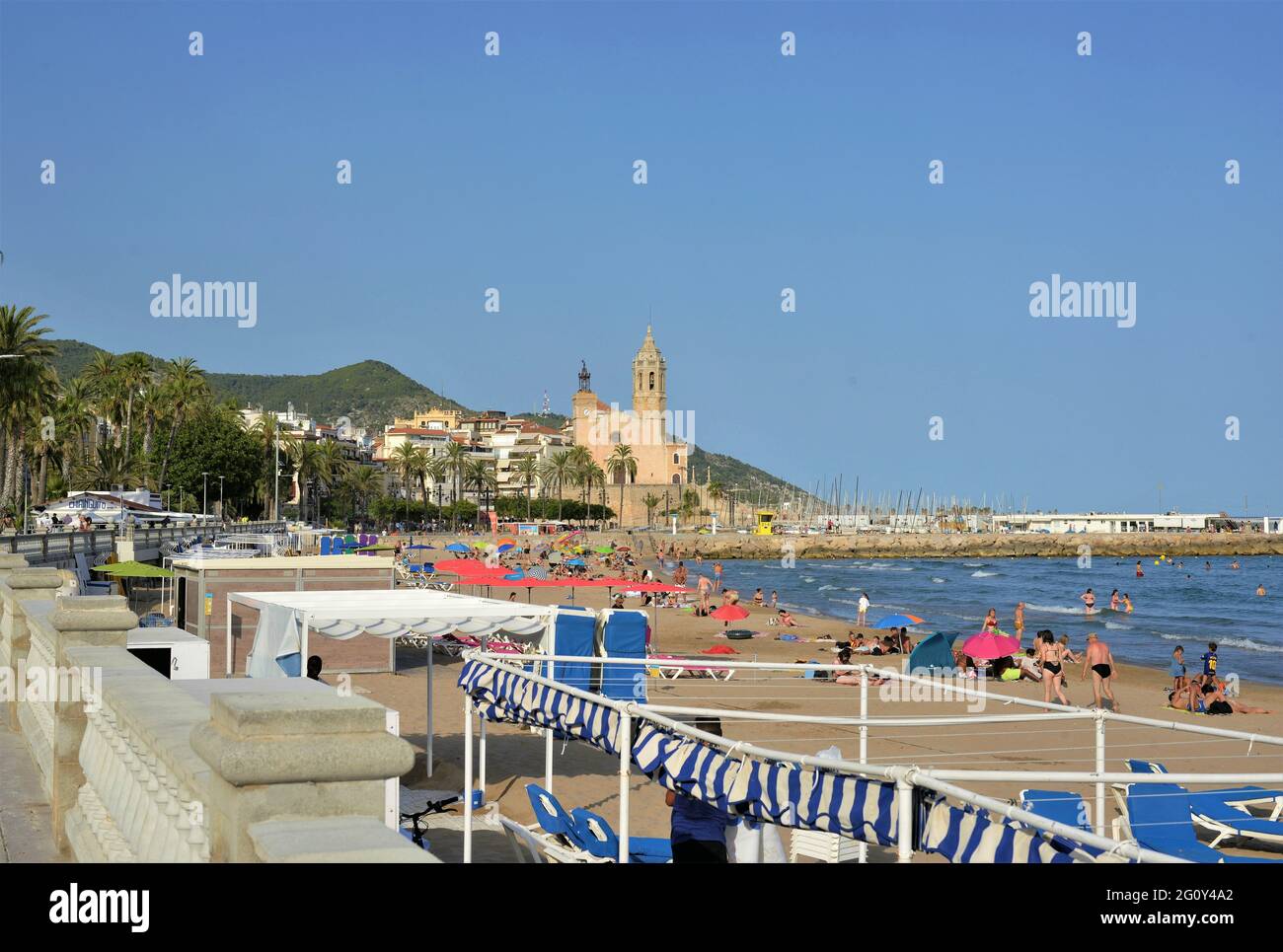 La Rivera Strand in Sitges Katalonien-Spanien Stockfoto