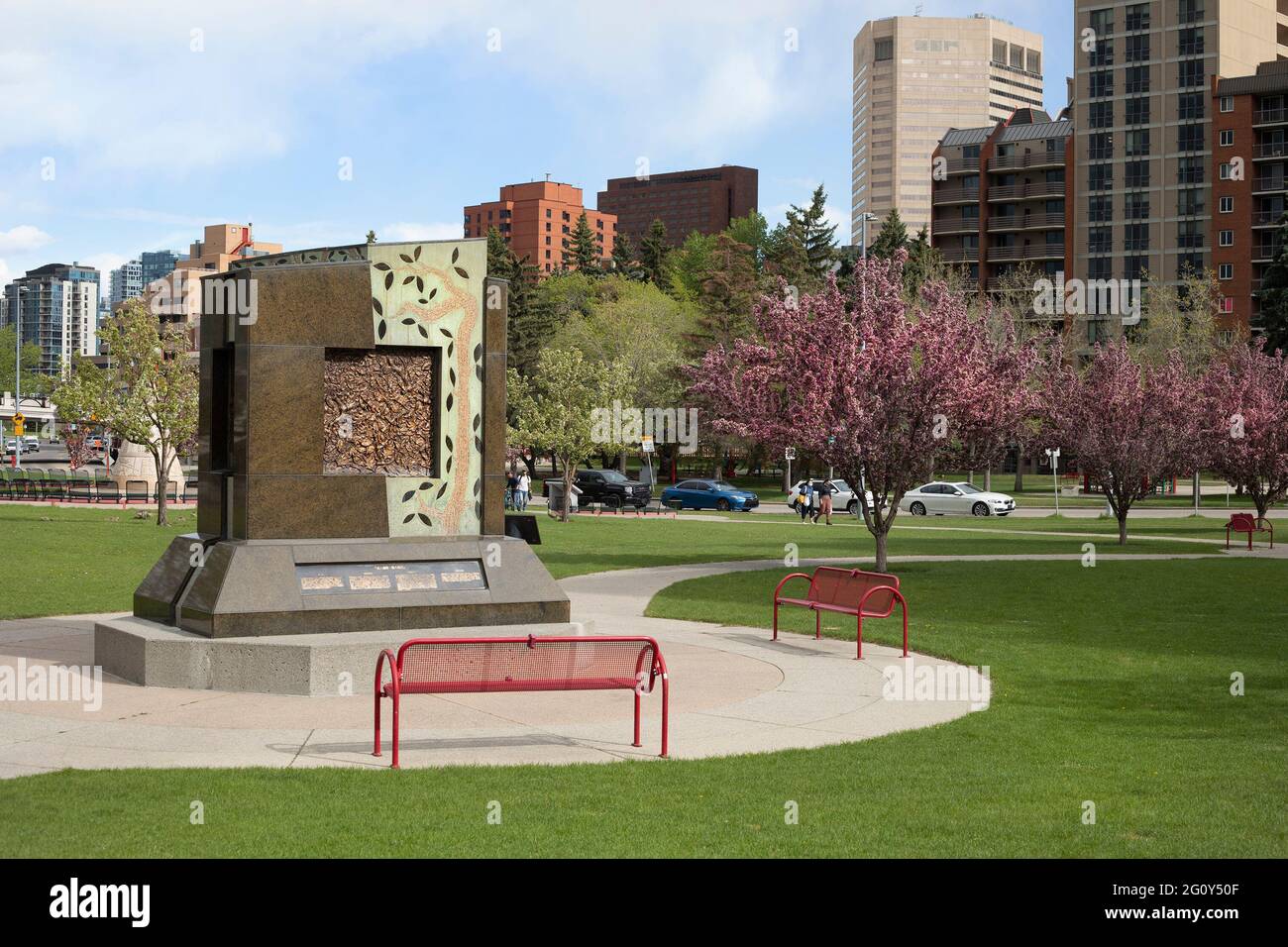 Namenswand Denkmal für die Geschichte der chinesischen Einwanderung und Beiträge chinesischer Pioniere in Kanada, Sien Lok Chinese Cultural Park, Calgary Stockfoto