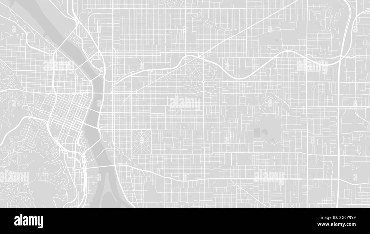 Hellgrau und weiß Portland Stadtgebiet Vektor Hintergrundkarte, Straßen und Wasser Kartographie Illustration. Breitbild-Anteil, digitales flaches Design Stock Vektor