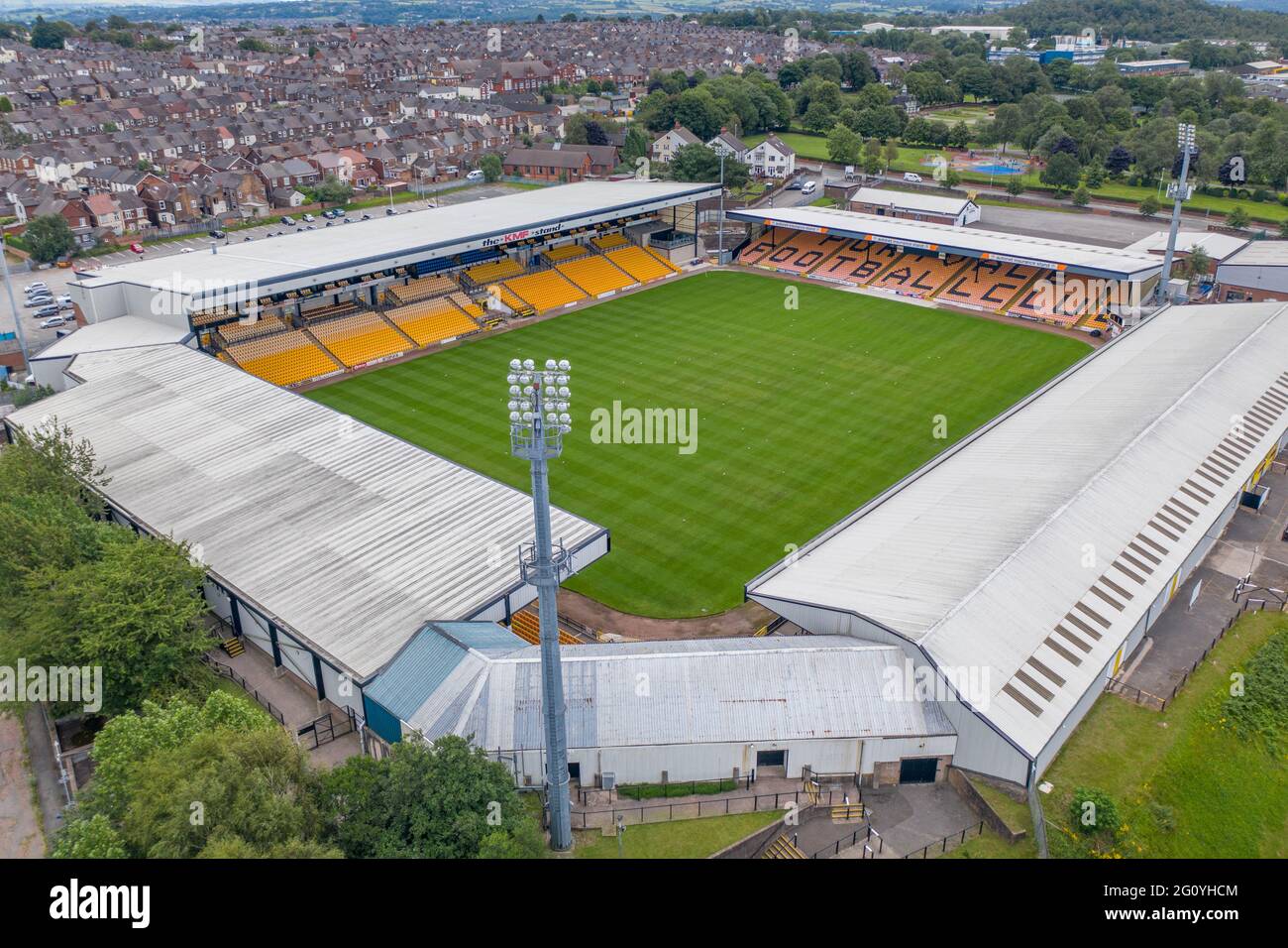 Der Park ist die Heimat des Port-Dale-Fußballklubs Luftbild aus dem Luftdrohnen-Foto Stockfoto