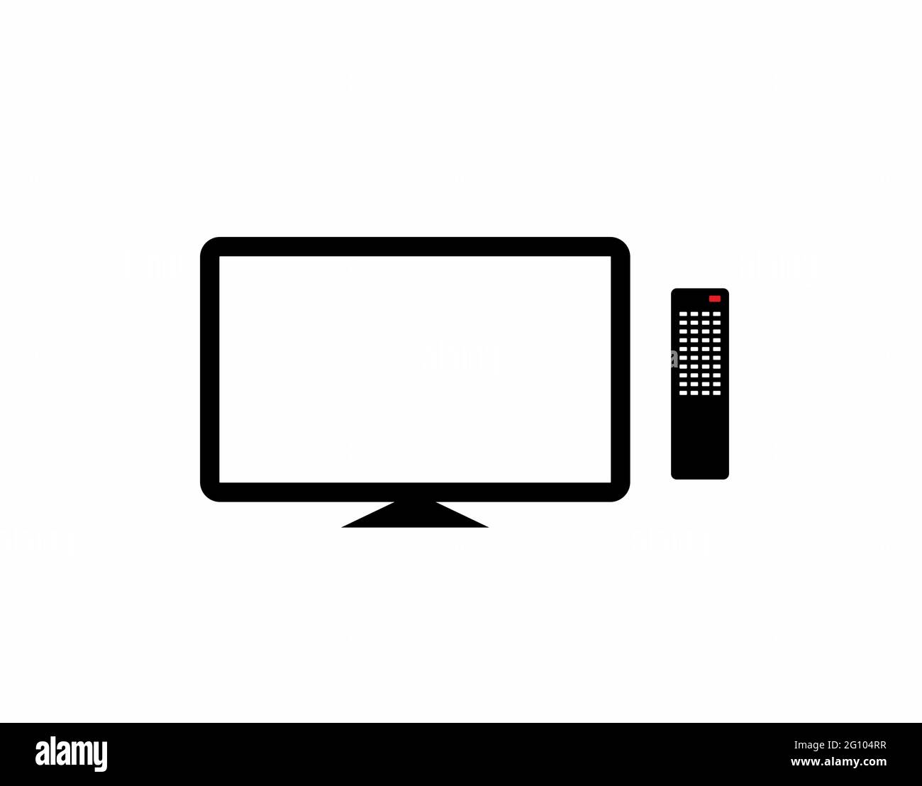 Ein flaches Design mit Fernseher und Fernbedienung. Ein tv-Set Vektor-Line-Design für Apps, Logo, Zeichen oder Webseiten in Schwarzweiß Stock Vektor
