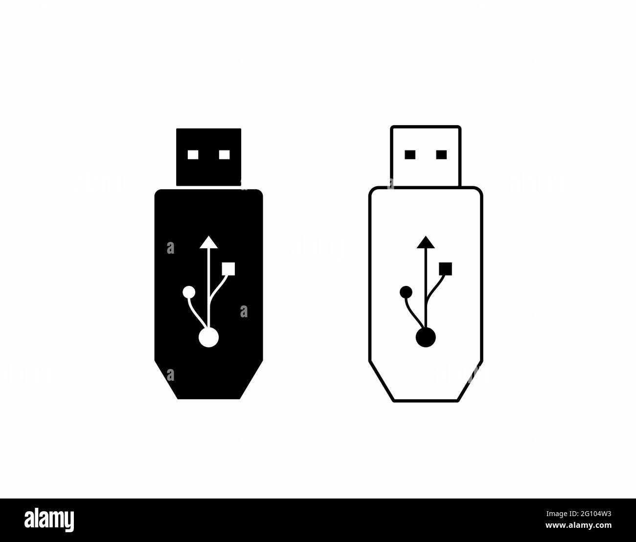 USB Speed Connector-Kabel oder USB-Stick Line Art-Zeichen, Logo oder Symbol für Apps, Logo, Schild oder Website-Vektor in schwarz-weiß isoliert Stock Vektor