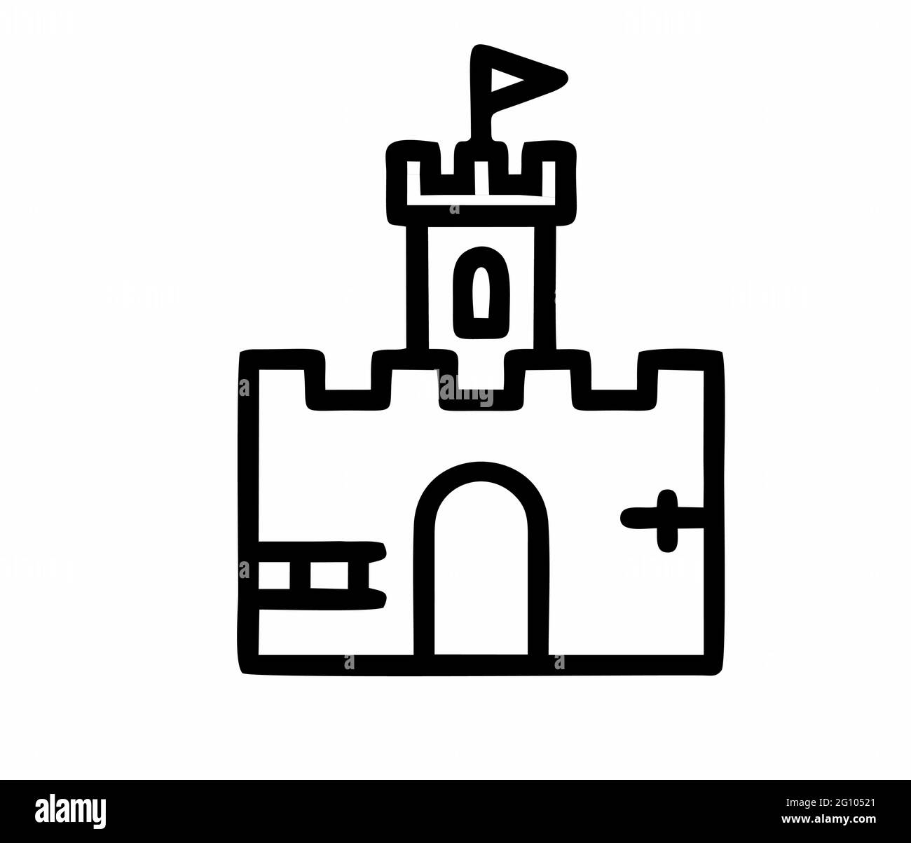 Mittelalterliche Burg und Türme in Schwarz und Weiß als Vektor für Logo, Schilder, Apps und Website Stock Vektor
