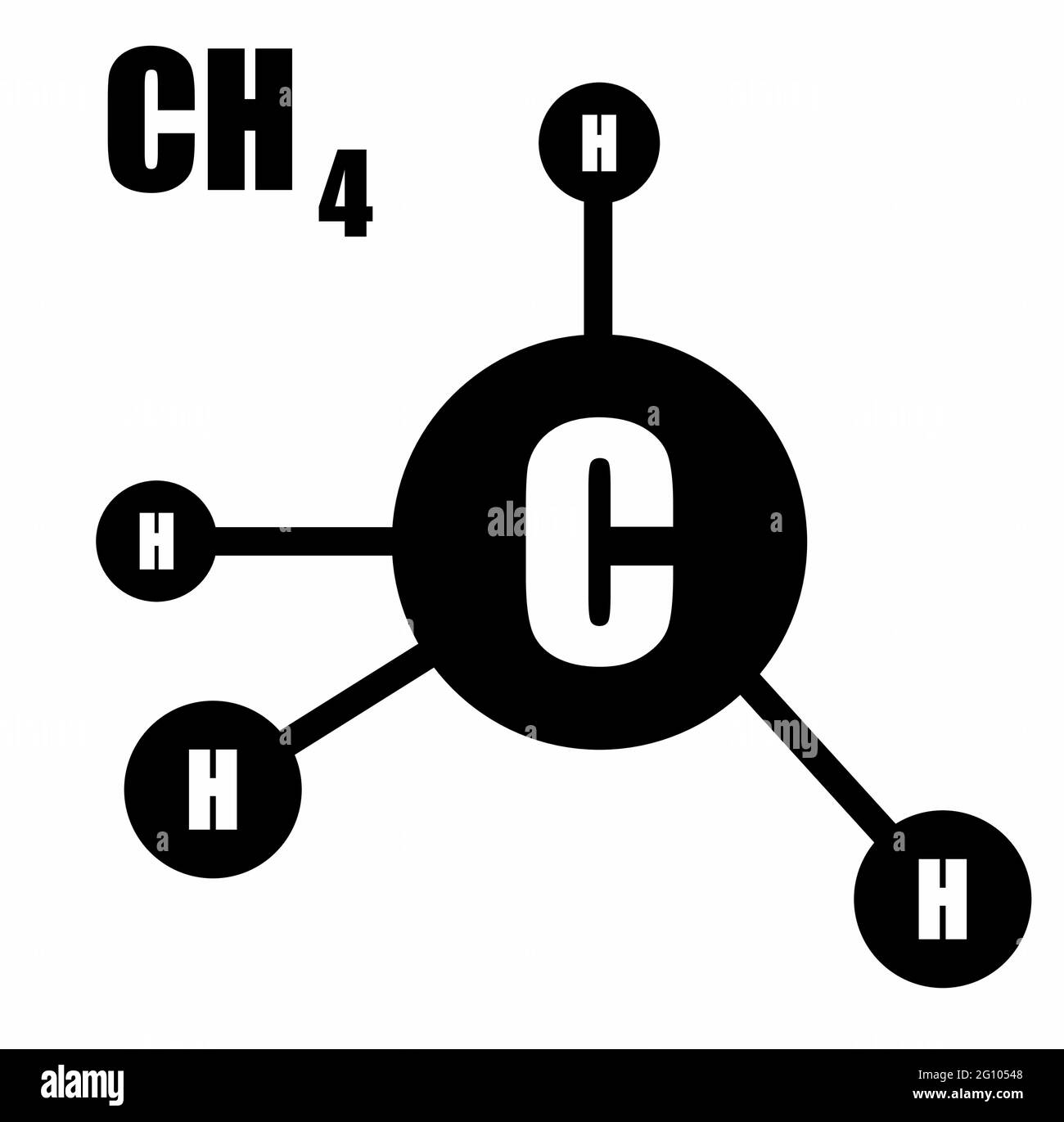 Methan-CH4-Molekül, eine chemische Verbindung in schwarz-weiß isoliertem Vektor für Logos, Schilder, Apps oder Websites Stock Vektor