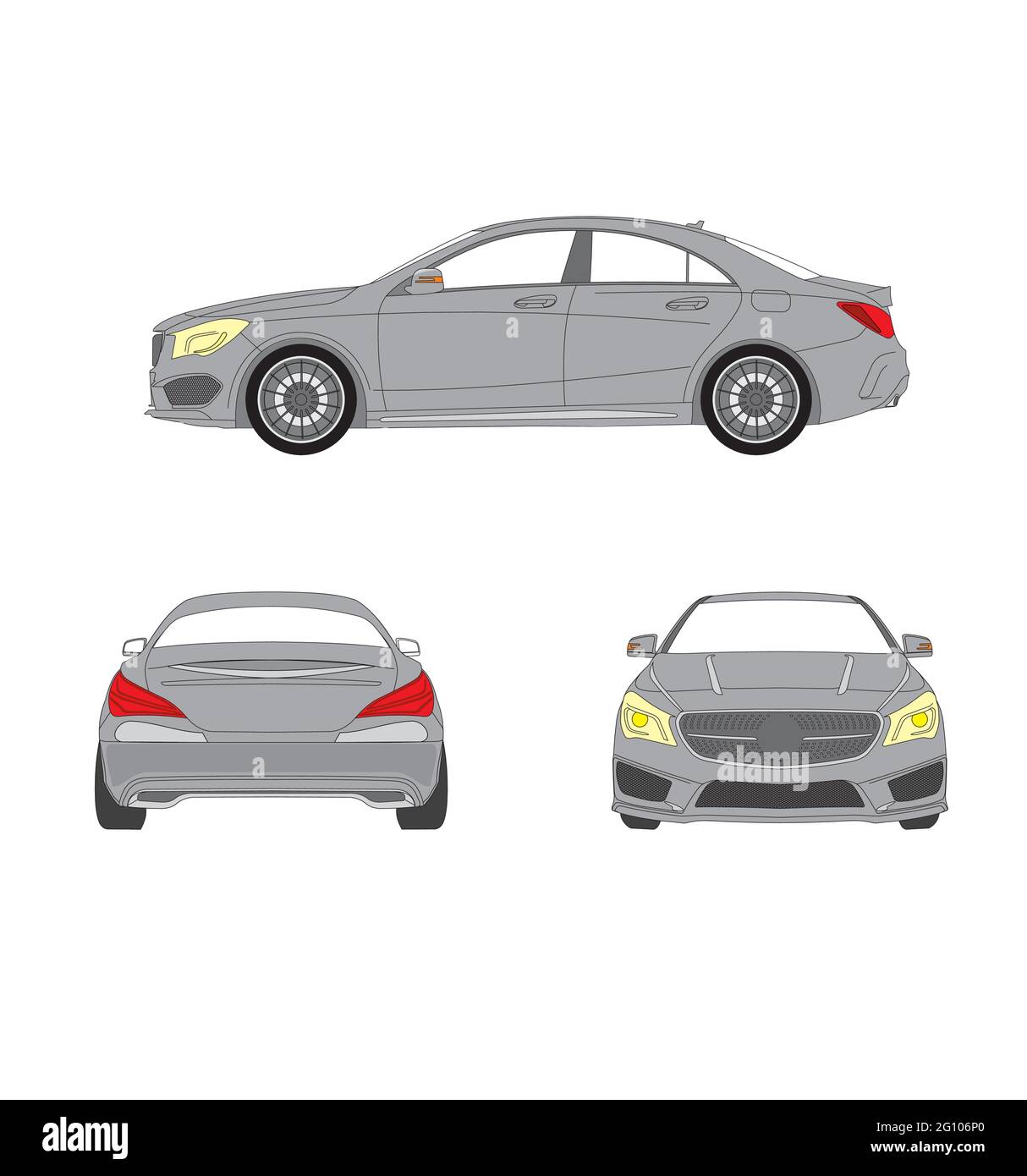 Mercedes CLA AMG deutsches Luxusauto, gezeichnet als Vektorbild. Dies ist ein mercedes benz cla amg getunten Sportwagen. Stock Vektor