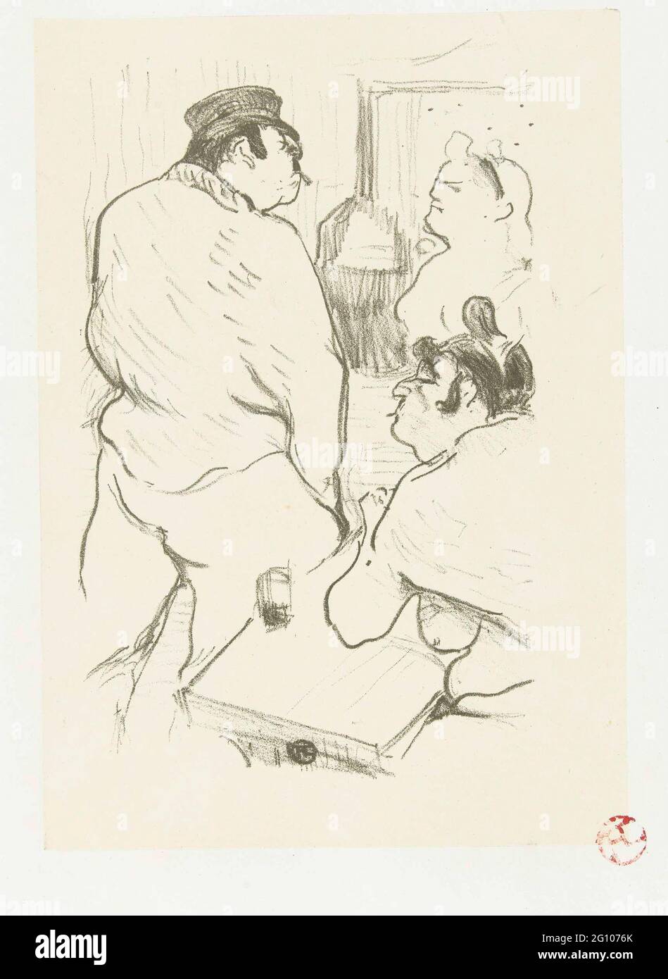 Zwei Frauen und Mann im Bordell; La terreur de Grenelle. Stockfoto