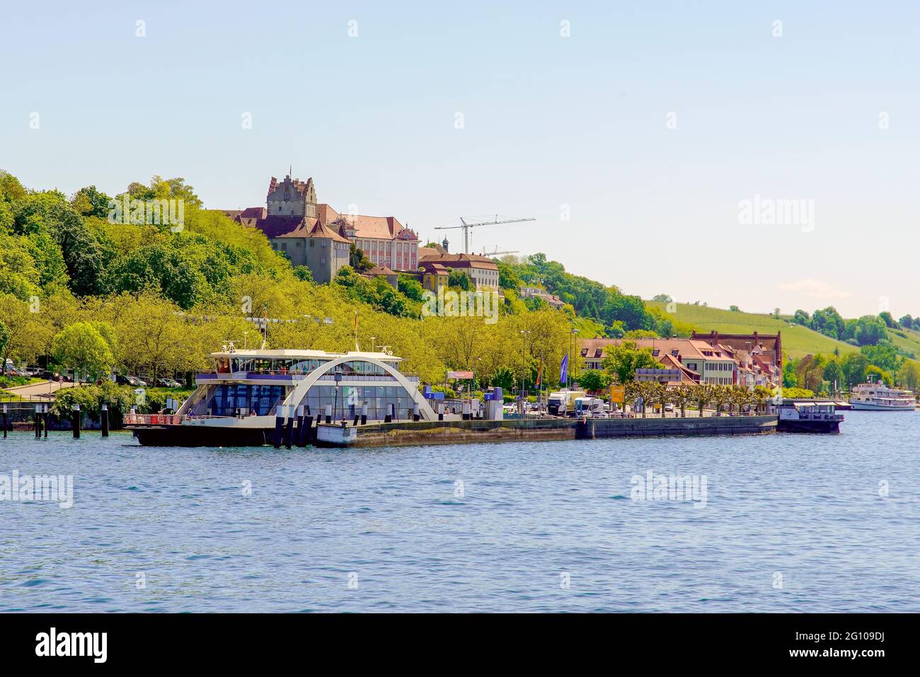 Fähre zwischen Meersburg und Konstanz, Bodensee, Baden-Württemberg, Deutschland. Stockfoto