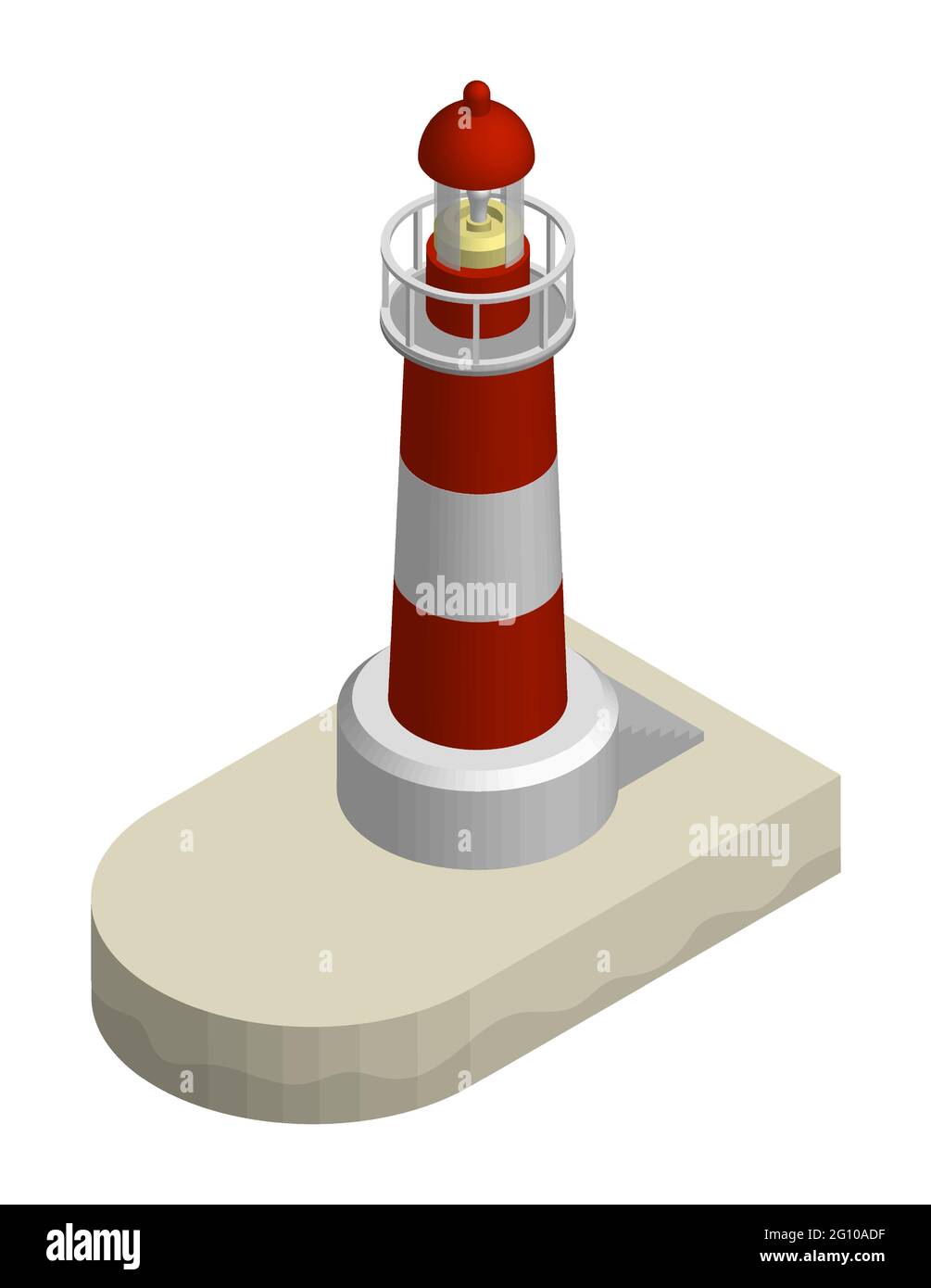 Isometrischer Leuchtturm an der Meeresküste. Sichere Route im Versandbereich. Realistischer 3d-Vektor Stock Vektor