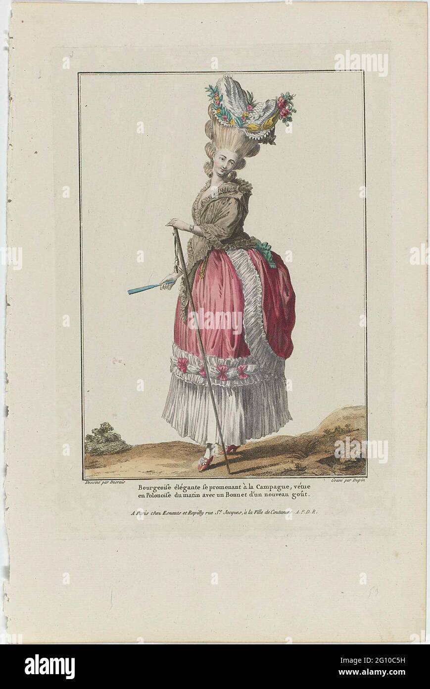 Gallery Des Modes Et Costumes Francais 1778 J 53 Bourgeoise Elegant Eine Elegante Zivilfrau Die Auf Dem Land Unterwegs Ist Sie Tragt Eine Robe A La Polonaise Fur Den Morgen Uber