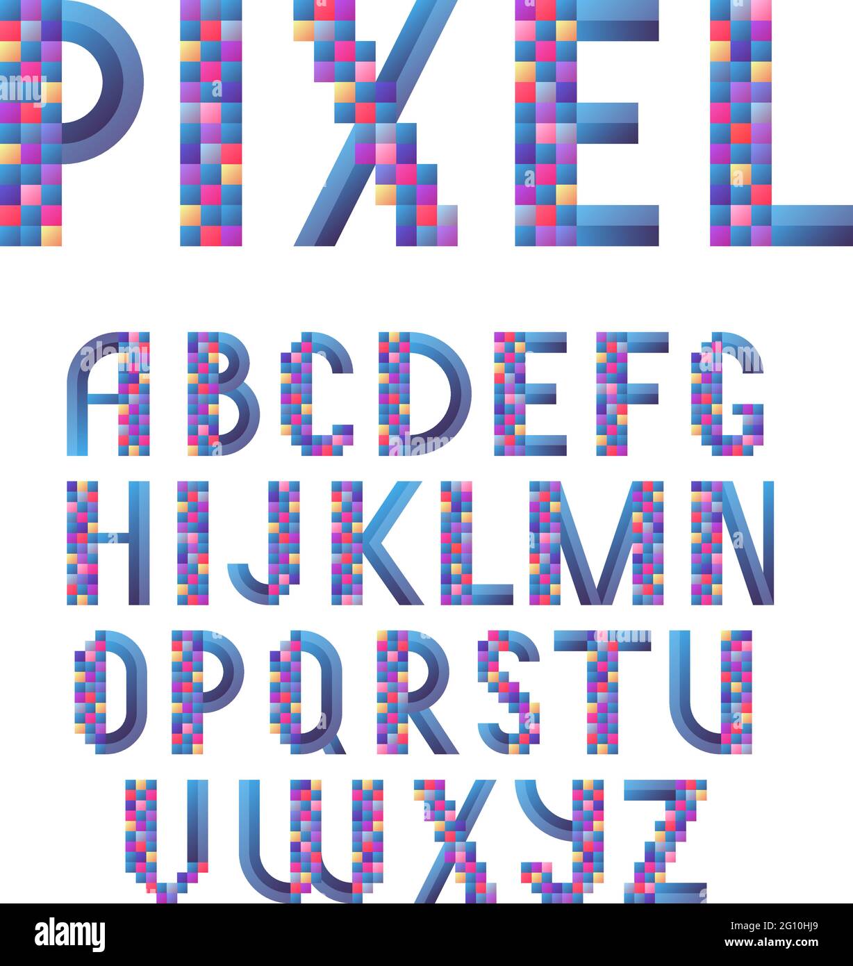 Alphabet, Pixel Modern Lettering, bunte Großbuchstaben für Banner und Karten, Vektor-Typ Stock Vektor