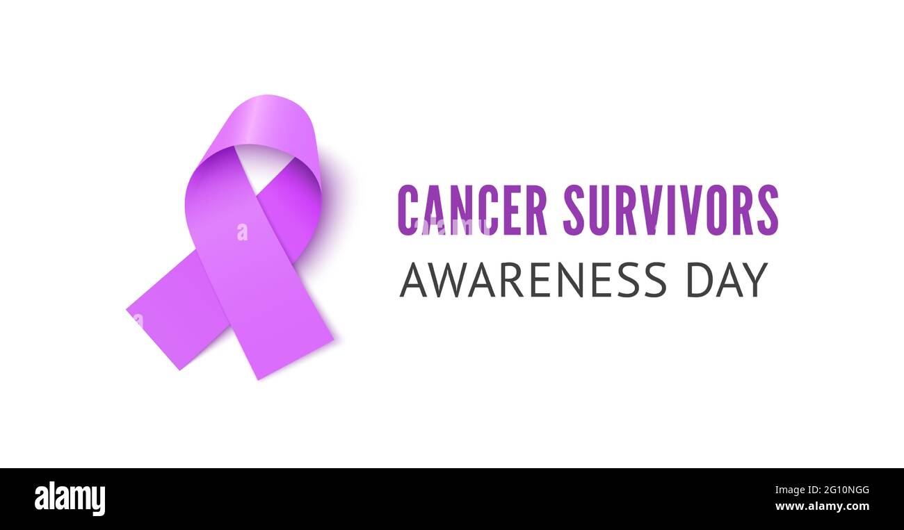 Abbildung des Banners „Cancer Survivors Awareness“. Lavendel realistisches Band mit Platz für Text Stock Vektor