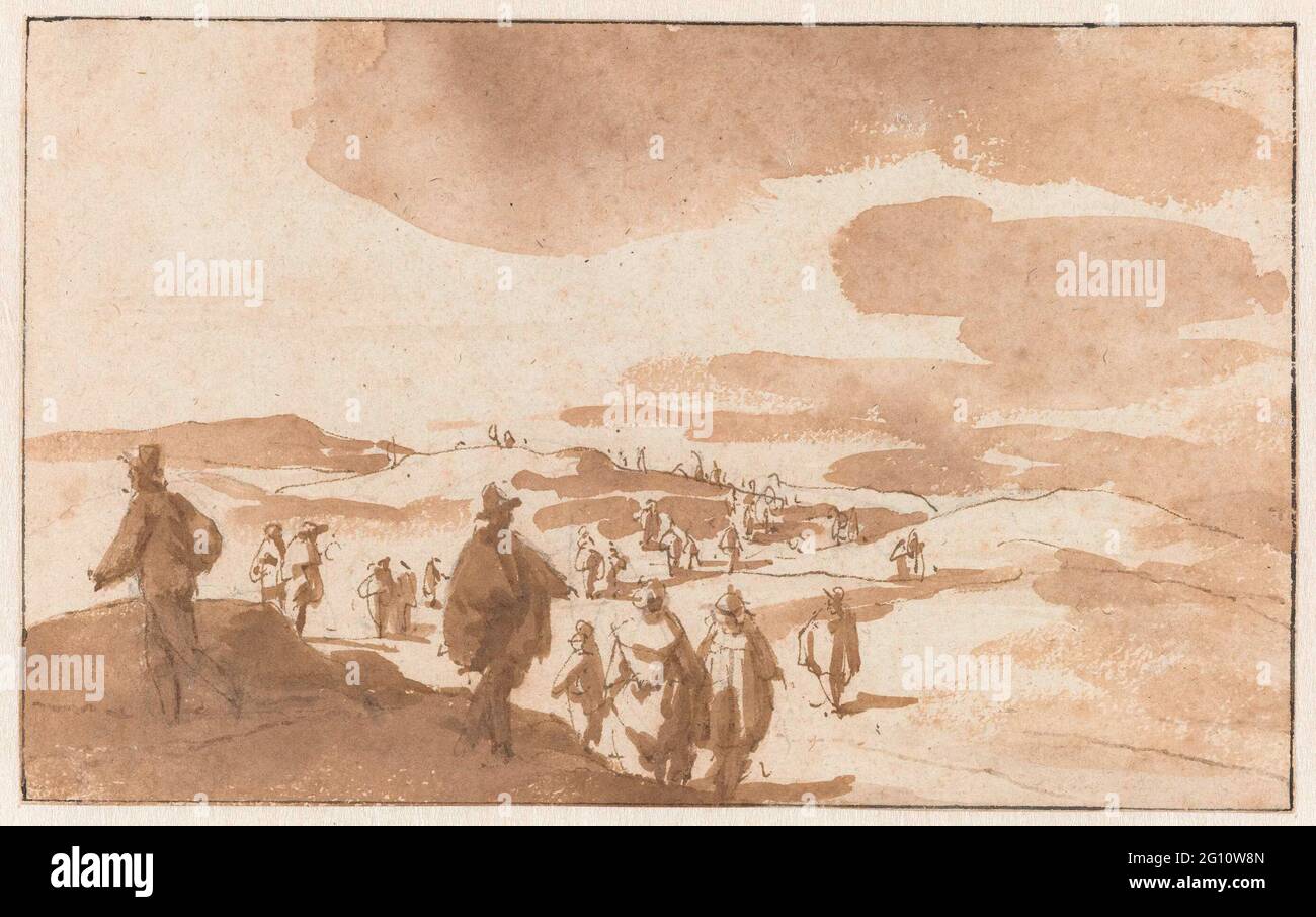 Zwei Skizzen Von Figuren Auf Den Dünen Bei Scheveningen. De Bisschop  Berichtete Wie Ein Nachrichtenreporter Über Die Abreise Von Charles Ii.  Nach England. Er Zeichnete Das Bedeutsame Ereignis In Schnell Ausgeführten  Skizzen