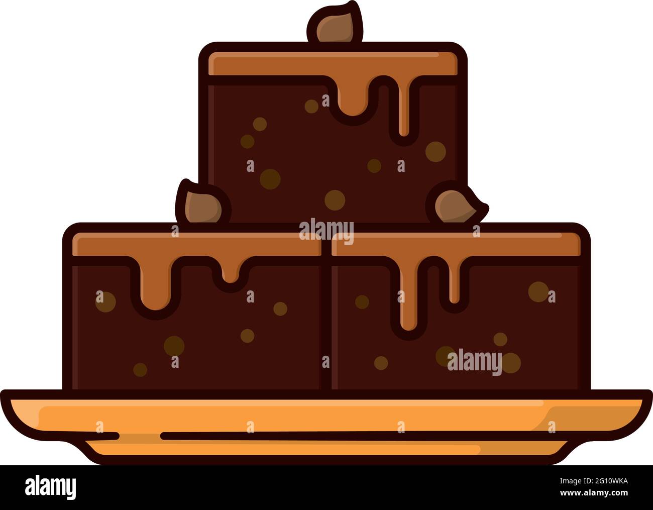 Karamell Brownie Kuchen Stapel auf einer Platte isoliert Vektor-Illustration für Brownie Day am 8. Dezember Stock Vektor