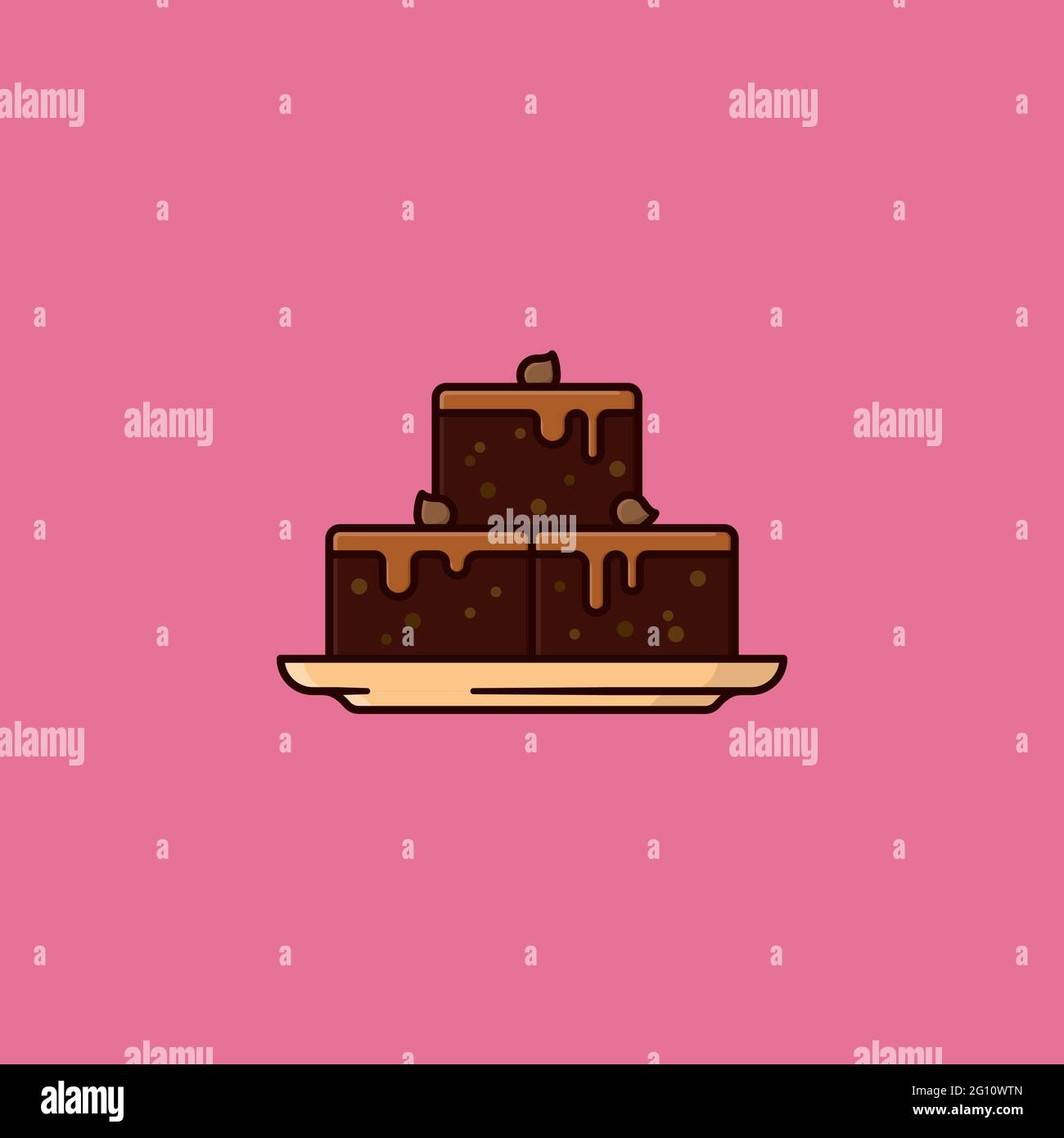 Karamell Brownie Kuchen Stapel auf einer Platte Vektor-Illustration für Brownie Day am 8. Dezember Stock Vektor