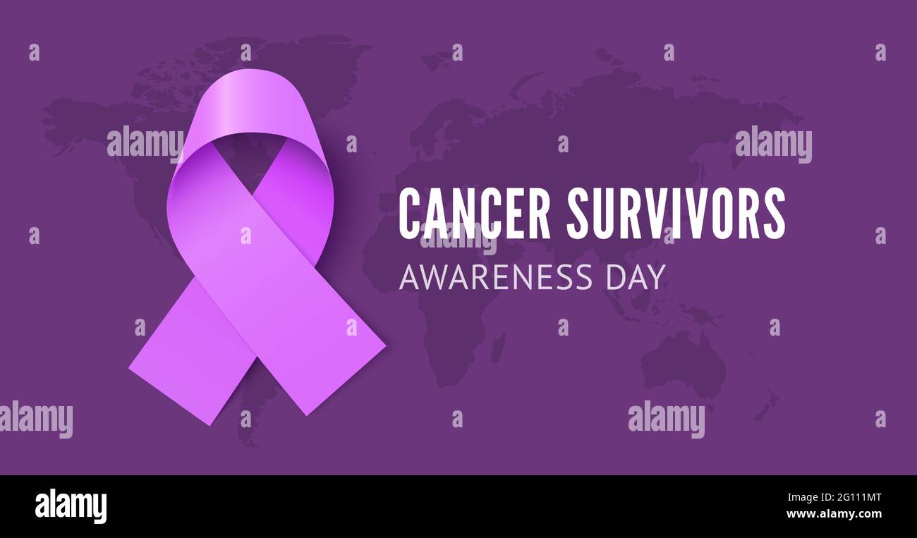 Banner-Vektorvorlage für Krebs-Überlebende mit Hintergrund der Weltkarte Stock Vektor