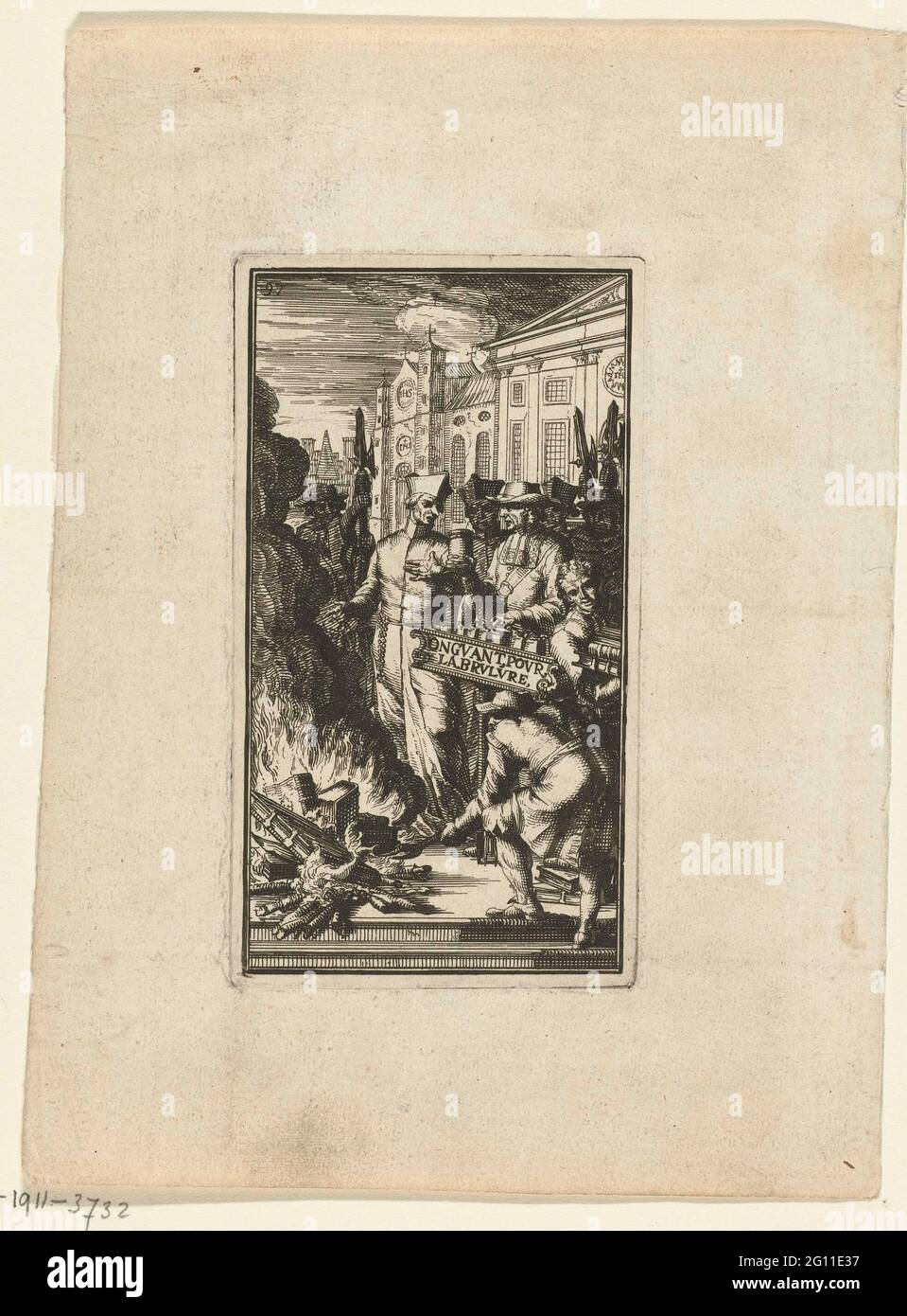 Bücherverbrennung; Onuant Pour La Brulure. Buch brennt durch Geistlichkeit Stockfoto