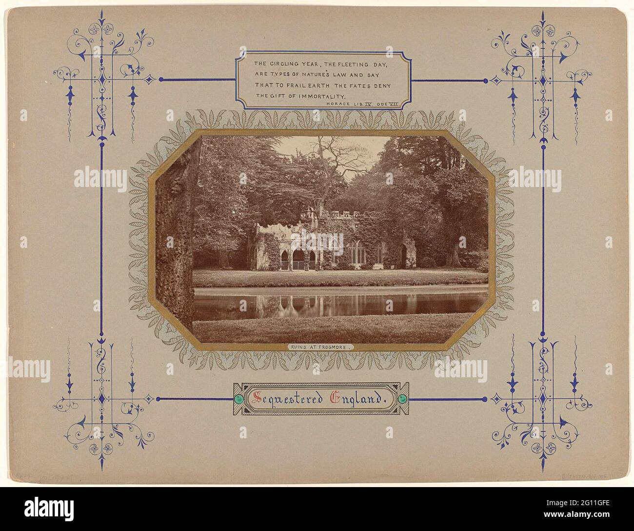 Ruíne im Frogmore House. Ruíne (Gotische Ruine?) Im Frogmore House. Auf einem handdekorierten Albumblatt montiert Stockfoto