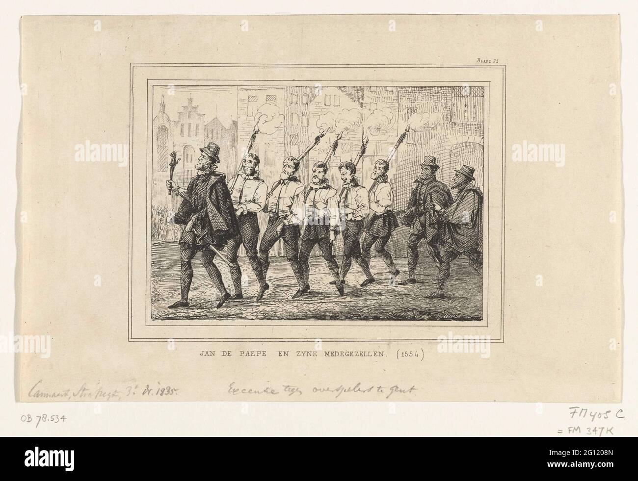 Jan de Paepe und seine Kollegen, 1554; Jan de Paepe und Zyne, die sich geschmiert haben. (1554). Die Ehebrecher Jan de Paepe und wurden in Gent im Jahr 1554 verurteilt, indem sie durch die Straßen gingen, jeder mit einer brennenden Fackel. Stockfoto