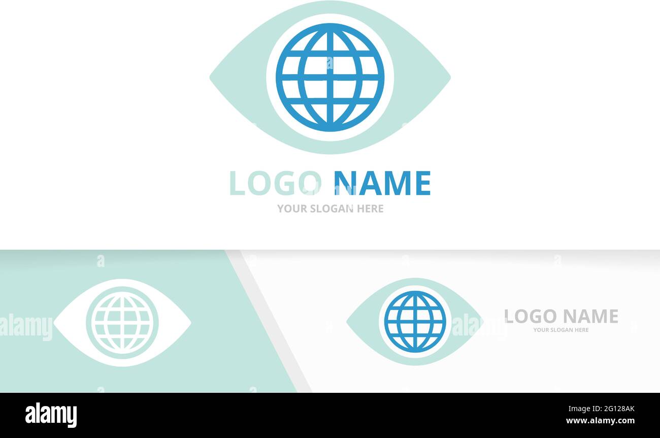 Kombination aus Vector Eye und Globe Logo. Einzigartige Designvorlage für das weltweite Logo. Stock Vektor